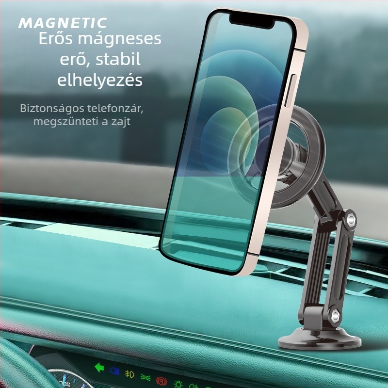 MagSafe autós telefon-tartó, univerzális műszerfalra, ragasztásos rögzítés, 360°-os csuklós forgatás, anti-shake navigációs stabilitás