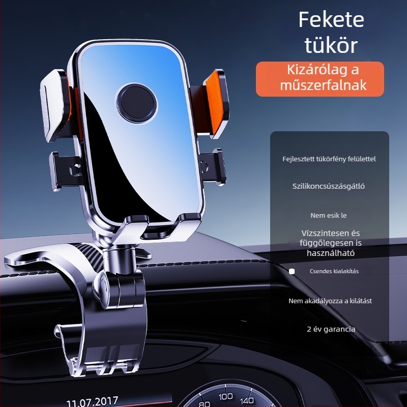 Autótelefon-tartó – ötvözet, univerzális a műszerfalon, gravitációs rögzítés, anti-shake támogatás