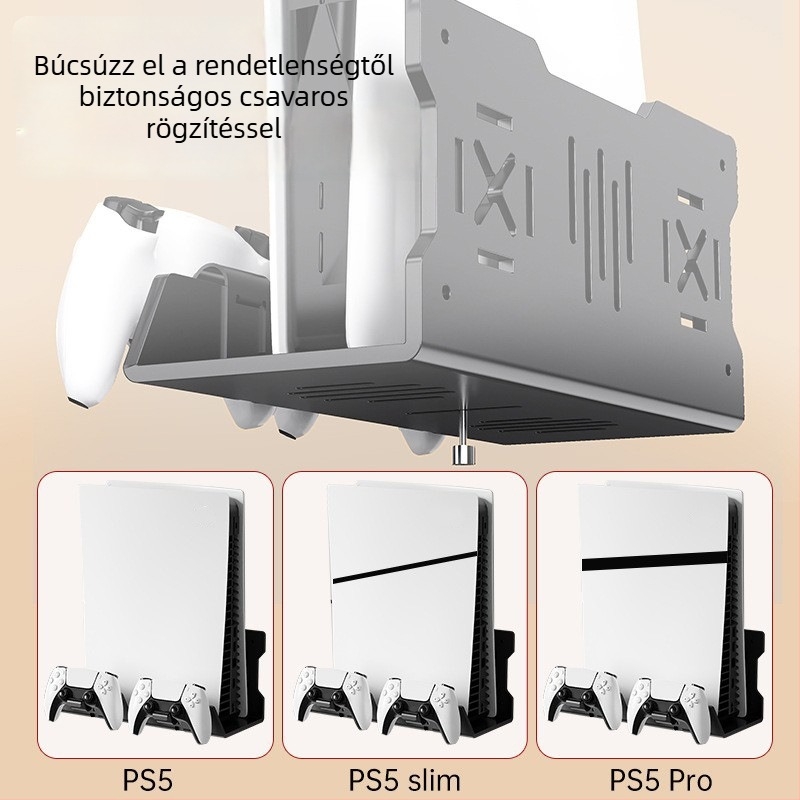 PS5 falra szerelhető konzolállvány — acél kivitelezés, modell Tp5-1545, egyes felhasználó számára, többfunkciós hűtő-függesztés