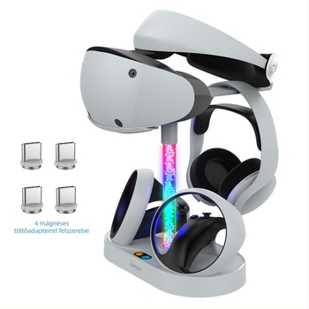 PS VR2 kontrollerek töltőállványa mágneses töltéssel és világítással – ABS anyag, Type-C csatlakozó, modell PS VR2, márka IPEGA