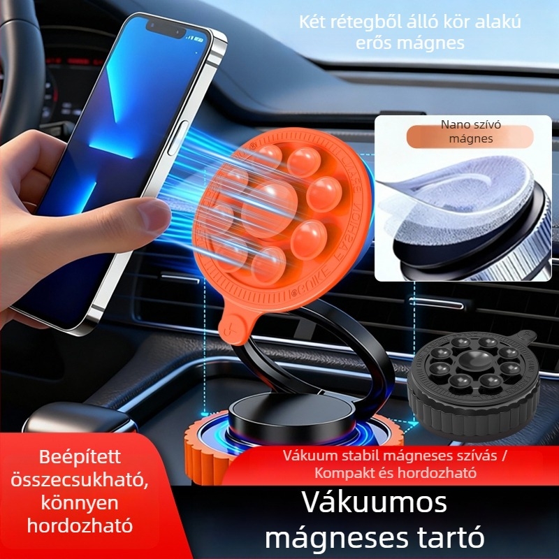Autótelefon-tartó vákuumos tapadófelülettel, mágneses, összecsukható, polip-szívófej – univerzális kompatibilitás, ragasztással történő felszerelés