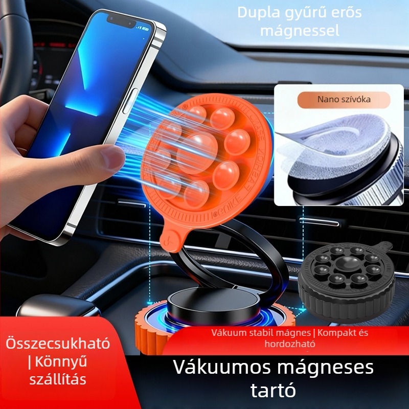 Autótelefon-tartó vákuumos tapadófelülettel, mágneses, összecsukható, polip-szívófej – univerzális kompatibilitás, ragasztással történő felszerelés