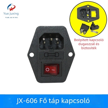 Fő kapcsoló tápellátáshoz biztosítékkal claw machine-hez, modell JX-606, anyag: műanyag, súly: 0,08 kg, nyomtatott logó, OEM feldolgozás.