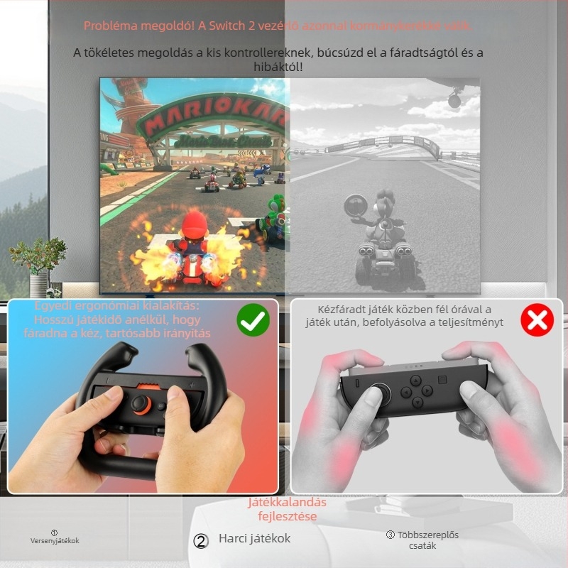 HiGoPlay Switch2 játékkonzolos kormány mágneses rögzítéssel, kompatibil Switch2 Joy-Con fogantyúval, ABS anyag