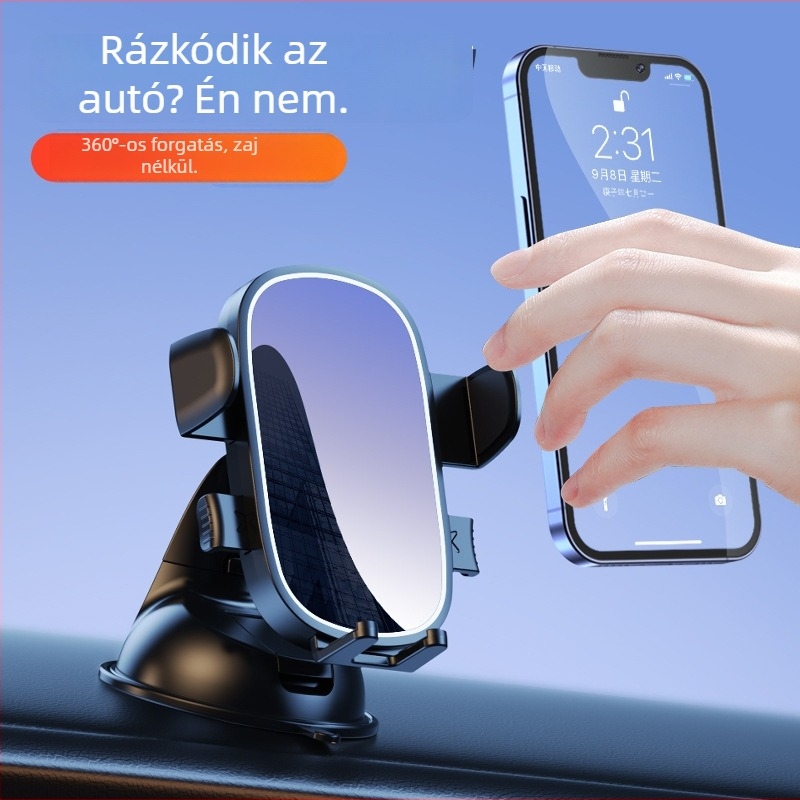 Autóba szerelhető telefontartó vákuumos rögzítővel, univerzális, műszerfalra szerelhető, 360°-ban forgatható