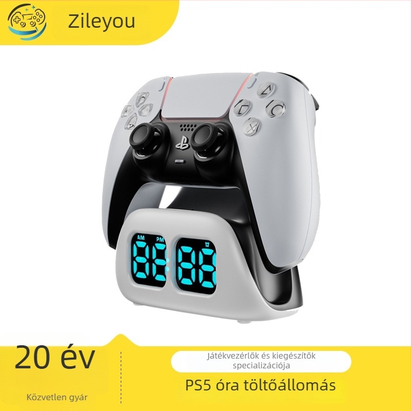 PS5 kontrollert gyors töltő dokkoló órás kijelzővel és LED-indikátorral
