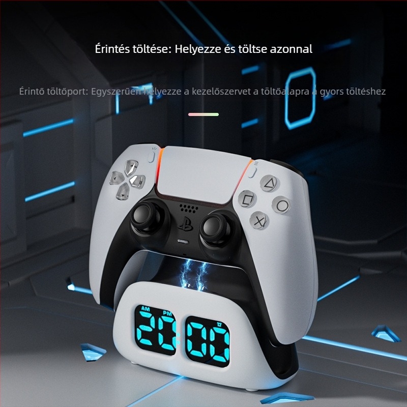 PS5 kontrollert gyors töltő dokkoló órás kijelzővel és LED-indikátorral