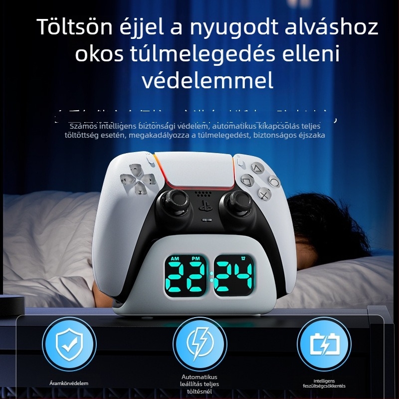 PS5 kontrollert gyors töltő dokkoló órás kijelzővel és LED-indikátorral