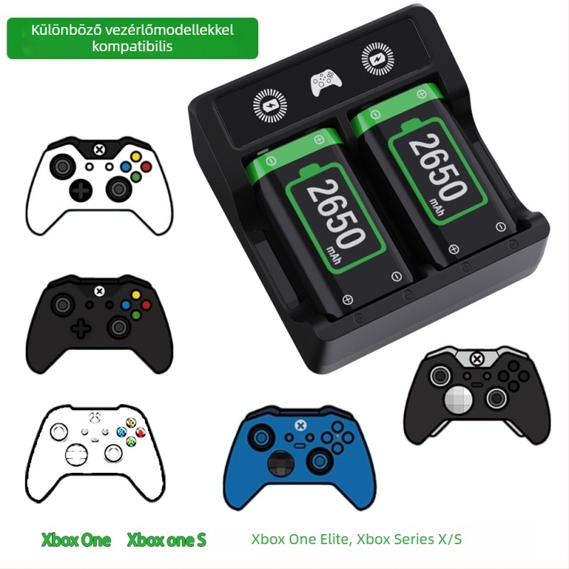 Xbox univerzális kettős akkumulátortöltő alap – kompatibilis Xbox One/Series X|S, gyors töltés, töltésvédelem, töltésjelző fény