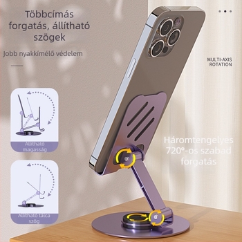 Asztali telefonállvány 360°-os forgással, ötvözetből, összecsukható és autóban használható