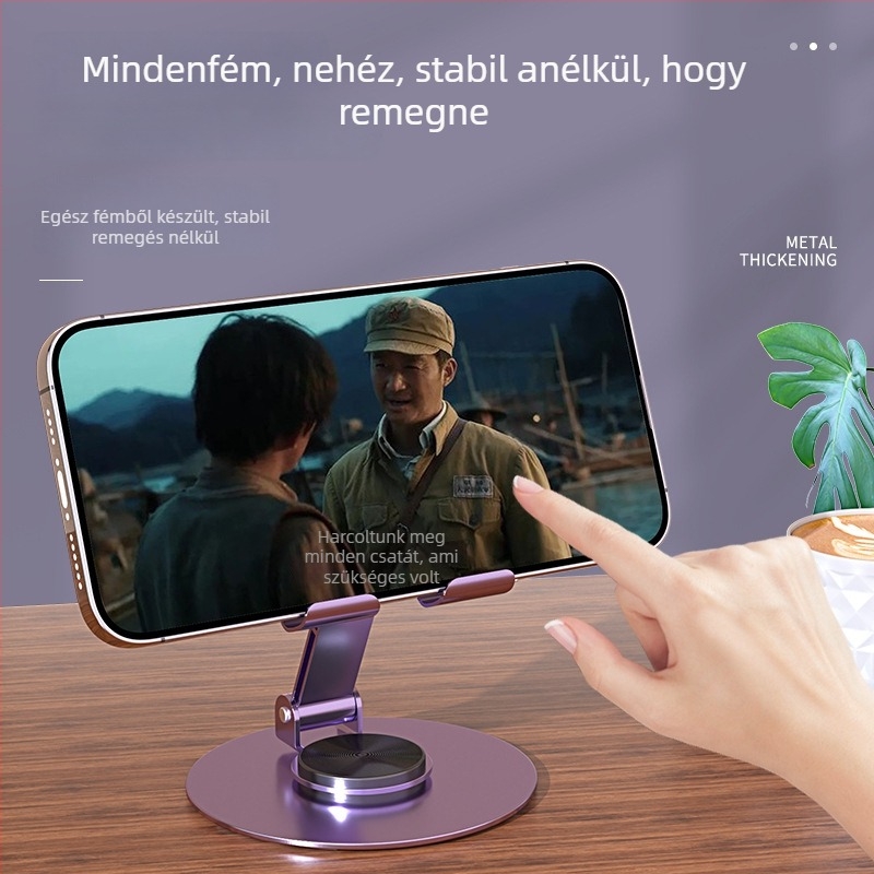 Asztali telefonállvány 360°-os forgással, ötvözetből, összecsukható és autóban használható