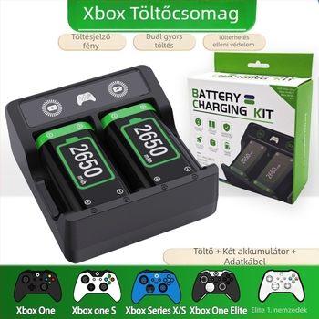 Xbox kontrollertöltő dokk USB-C csatlakozóval (2 újratölthető akkumulátor, adatkábel, kompatibilis Xbox Series X/S, Xbox One és Elite)