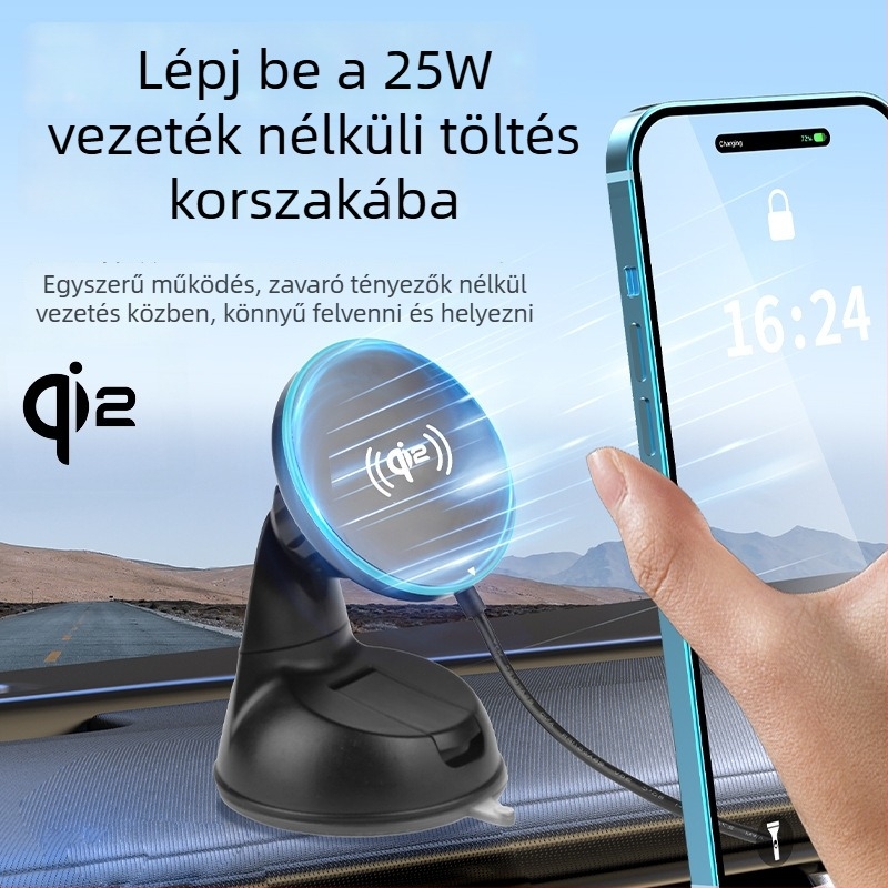 Qi 2.2 Vezeték nélküli Gyors Töltés 25W Mágneses Autó Töltő Telefon Tartóval Szívófejjel Apple iPhone 16/17