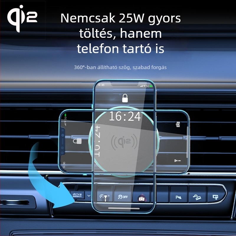 Qi 2.2 Vezeték nélküli Gyors Töltés 25W Mágneses Autó Töltő Telefon Tartóval Szívófejjel Apple iPhone 16/17