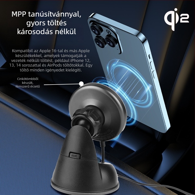 Qi 2.2 Vezeték nélküli Gyors Töltés 25W Mágneses Autó Töltő Telefon Tartóval Szívófejjel Apple iPhone 16/17