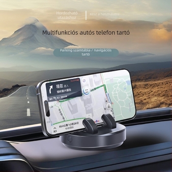 Autóba szerelhető telefon-tartó a műszerfalon, 360°-os forgással, fénylő kijelzővel, ragasztós felszereléssel, navigációhoz és ideiglenes parkolási szám-tábla számára