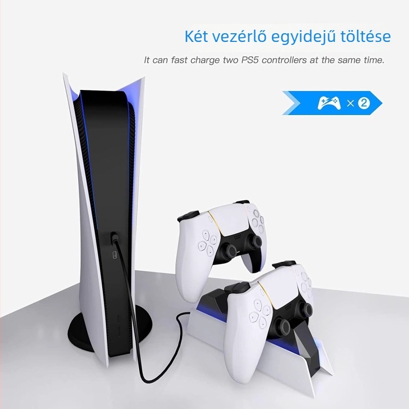 PS5 Kontroller Töltőállvány USB-C Interfész, Dupla Gyors Töltés, LED Jelző, ABS Ház, USB-C Kábel Tartalmazva