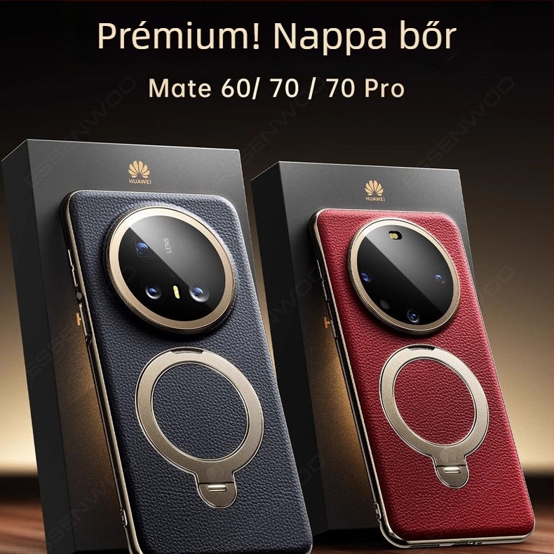 Huawei Mate70 Pro tok, valódi bőr, forgó állvánnyal, leesés elleni védelem