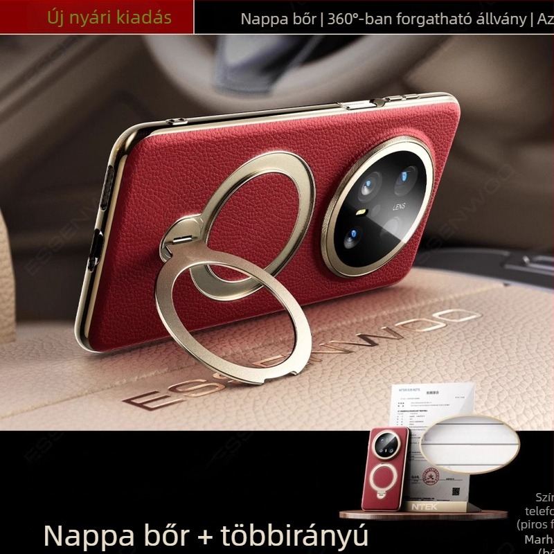 Huawei Mate70 Pro tok, valódi bőr, forgó állvánnyal, leesés elleni védelem