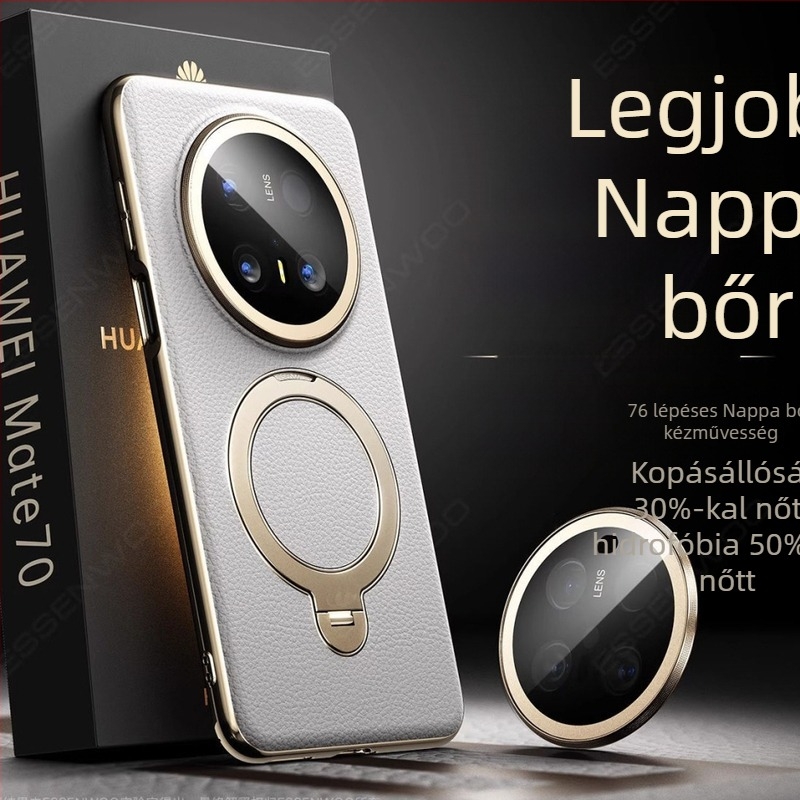 Huawei Mate70 Pro tok, valódi bőr, forgó állvánnyal, leesés elleni védelem