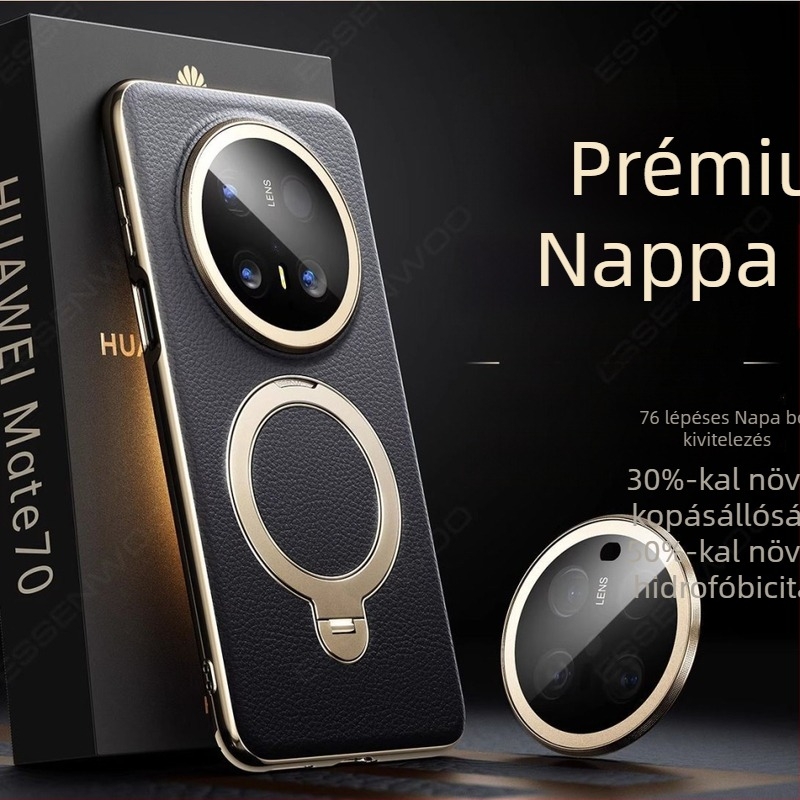 Huawei Mate70 Pro tok, valódi bőr, forgó állvánnyal, leesés elleni védelem