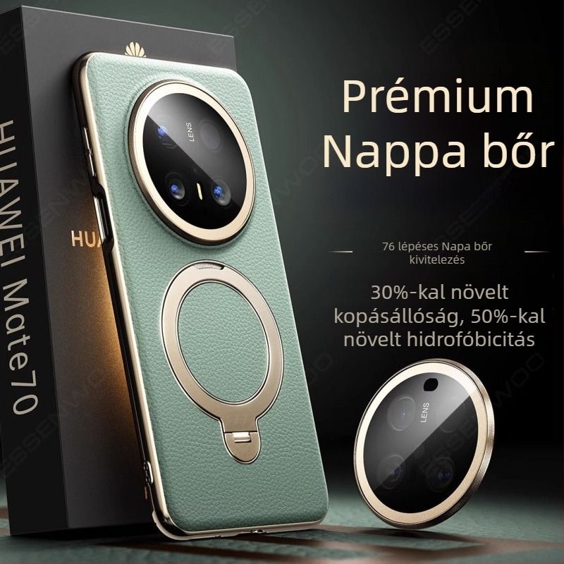 Huawei Mate70 Pro tok, valódi bőr, forgó állvánnyal, leesés elleni védelem