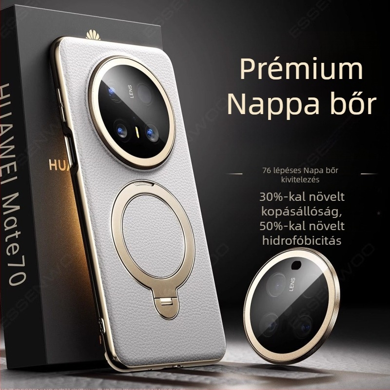 Huawei Mate70 Pro tok, valódi bőr, forgó állvánnyal, leesés elleni védelem
