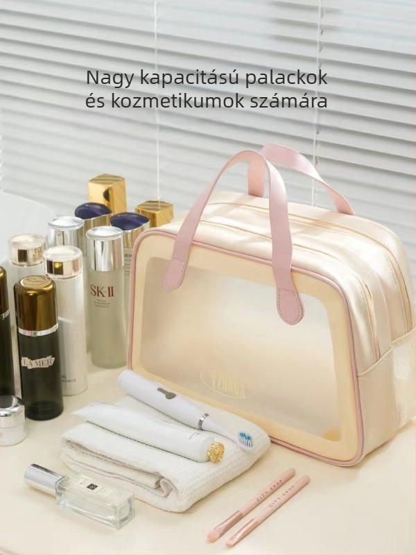 Yu Zhen kozmetikai táska száraz–nedves elválasztással, nagy kapacitású, PVC külső réteg PU béléssel, vízálló utazási táska