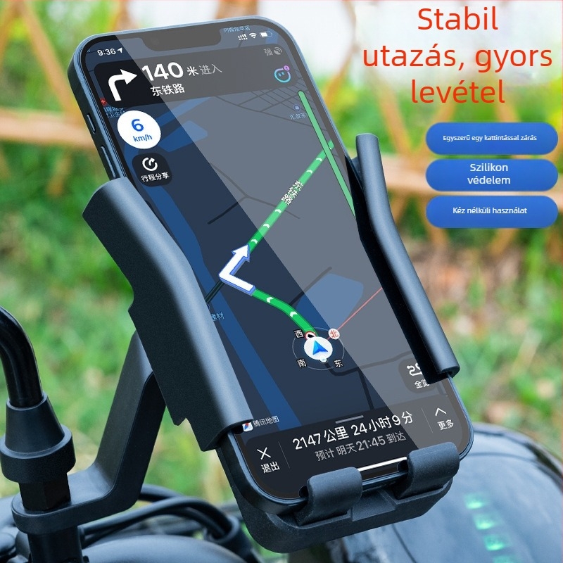 Universális telefontartó motorhoz, elektromos kerékpárhoz és kerékpárhoz USB töltéssel és ütésálló rögzítéssel, ABS anyagból