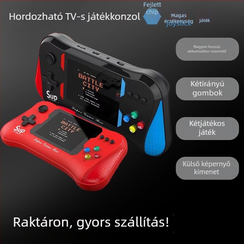Kézben tartható retró kézi játékkonzol két játékos részére, 8 bites OS, 256 MB memória, USB interfész