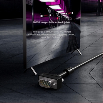 VGA-kábel, férfi–férfi, 3+6 tiszta rézmag, oxigénmentes réz, mágnesgyűrű, nagy felbontású jelátvitel