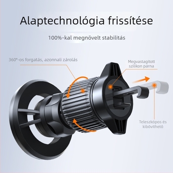 Mágneses autós telefontartó, 360°-os forgatás, univerzális illeszkedés a légkivezetőhöz, snap-on telepítés