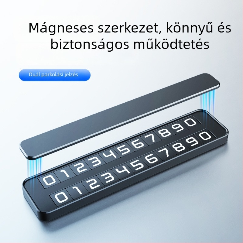 Világító fém ideiglenes parkolási tábla telefonszámmal, modell T2, logó nyomtatás opcióval, testreszabható