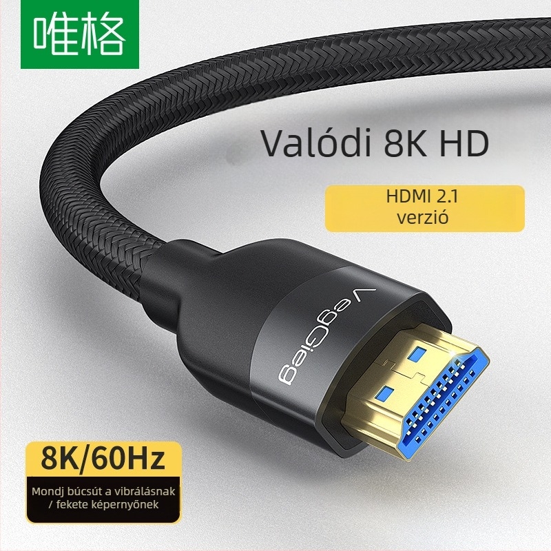 Weige HDMI 2.1 kábel, 8K, fonott, 1.5 m, aranyozott, PC/monitor/set-top box, 8K60Hz