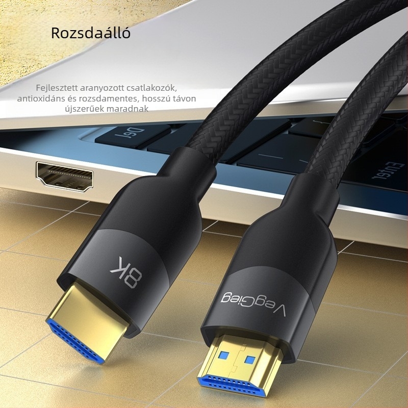 Weige HDMI 2.1 kábel, 8K, fonott, 1.5 m, aranyozott, PC/monitor/set-top box, 8K60Hz