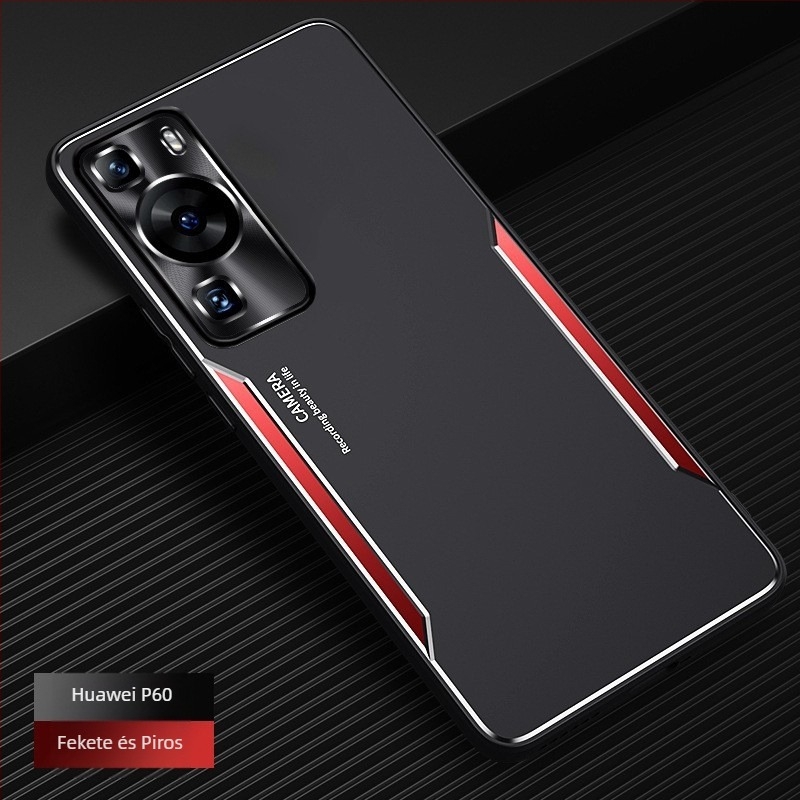 Huawei P60 / P60 Pro védőtok – matt felületű fém hátsó panel, szilikon puha szegélyek, teljes lefedettség, ütésálló
