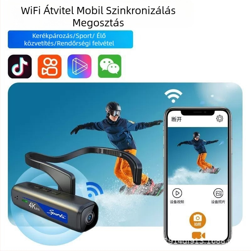 Fejre szerelt akciókamera 4K felbontással, elektronikus képstabilizáció, 2.0-s objektív, 1,5 hüvelykes LCD kijelző, CF-kártya tárhely