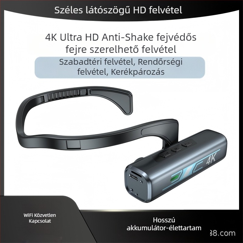 Fejre szerelt akciókamera 4K felbontással, elektronikus képstabilizáció, 2.0-s objektív, 1,5 hüvelykes LCD kijelző, CF-kártya tárhely