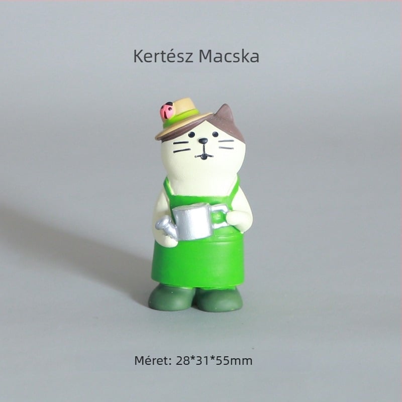 Gyanta mini kert dísz macska motívummal – japán zakka stílus, cseréphez és kertépítéshez