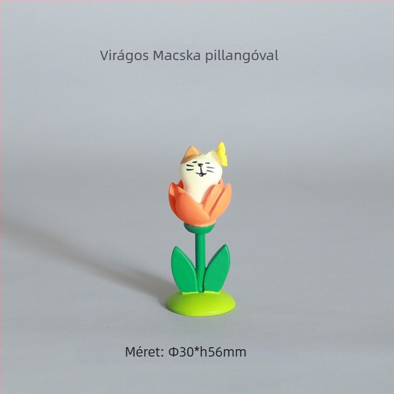 Gyanta mini kert dísz macska motívummal – japán zakka stílus, cseréphez és kertépítéshez