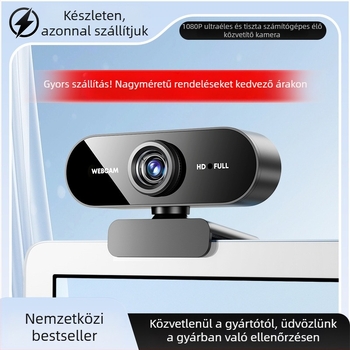 USB webkamera asztali és notebookhoz, 1920x1080, 2.0MP szenzor, USB 2.0, Plug-and-Play, beépített mikrofon