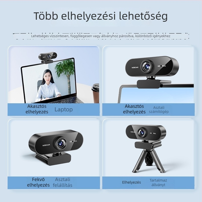 USB webkamera asztali és notebookhoz, 1920x1080, 2.0MP szenzor, USB 2.0, Plug-and-Play, beépített mikrofon