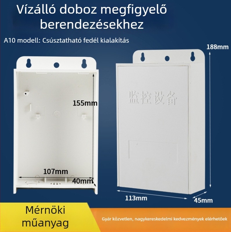 A10 vízálló csatlakozó doboz, műanyag, belső/kültéri használatra, falra szerelhető, kamerához és tápegységhez