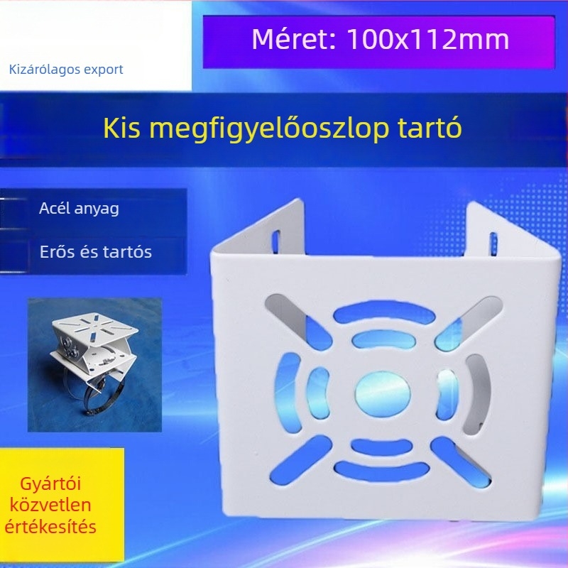 Megerősített megfigyelő kamera rögzítő keret dome és bullet kamerákhoz, oszlopokra, utcai lámpákra és telekommunikációs oszlopokra történő felszereléshez; Anyag: acéllemez; Bevonat: műanyag bevonat; Típus: megerősített; Kamerák: dome/bullet