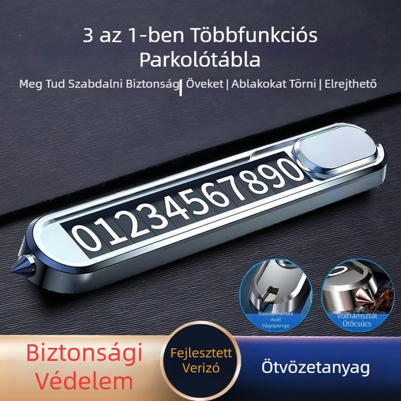Autóba szerelhető, többfunkciós fém mentőkalapács, rejtett kialakítás, modell AAAA, logó nyomtatott