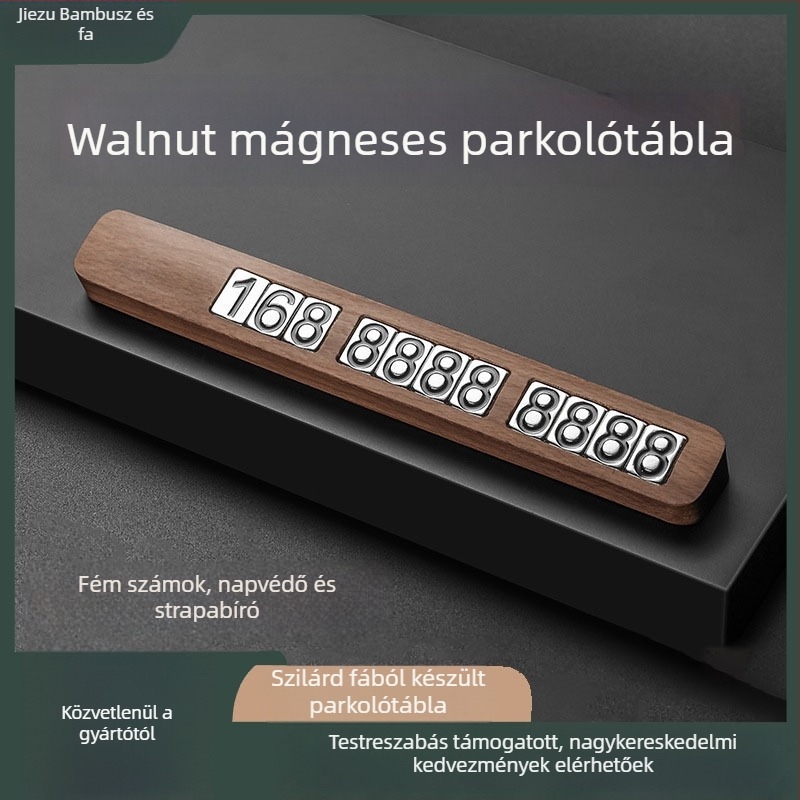 Diófából készült autóparkolási szám tábla, mágneses, testreszabható modell jz01031