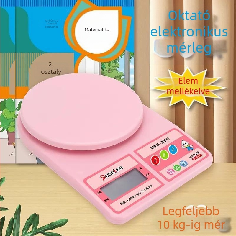 Általános iskolások számára készült elektronikus oktatási mérleg (2–3. osztály) grammok és kilogrammok tanulására, kompakt mérőtál