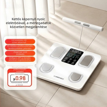 Intelligens otthoni mérleg nagy színes kijelzővel, Bluetooth-kapcsolatú digitális mérleg edzéshez, nyolc elektródás testzsír-mérleg