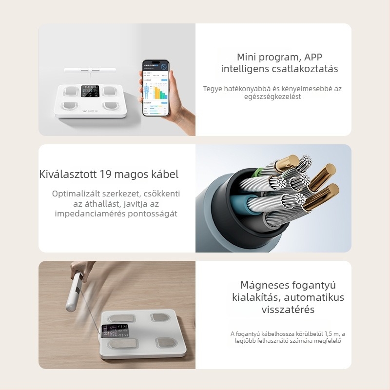Intelligens otthoni mérleg nagy színes kijelzővel, Bluetooth-kapcsolatú digitális mérleg edzéshez, nyolc elektródás testzsír-mérleg