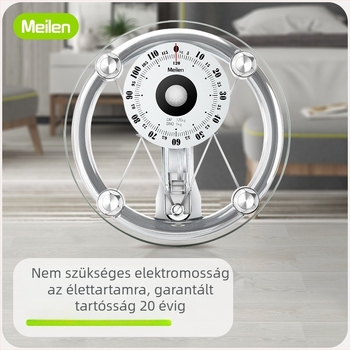 Háztartási üveg mechanikus mérleg, átlátszó panel, kör alakú, 120 kg kapacitás.